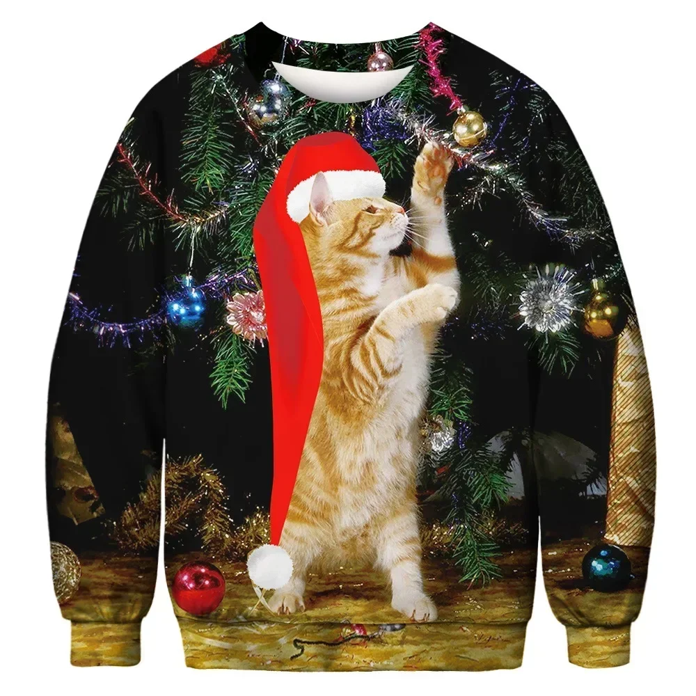 thumbnail image 1 of Suéter con estampado 3D divertido de gato 2024, suéteres navideños feos para hombres y mujeres, jerséis, sudaderas con capucha para fiestas navideñas, sudadera 3XL, 1 of 5