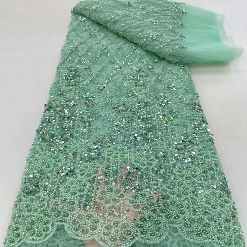 

Роскошное жемчужное Африканское кружево для нигерийской свадьбы и пэчворка высококачественные бусины тюбик Вышивка Кружева Тюль Ткань TS1778