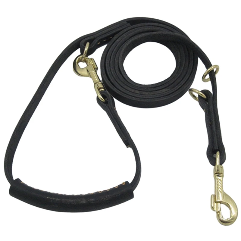 Dog Leash Soft Real Leather Handle Double Leashes P Chain Collar Long