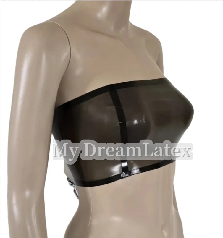 Sexy Woman Transparent Black Latex Top Rubber Bandeau Slim Fitted Bra