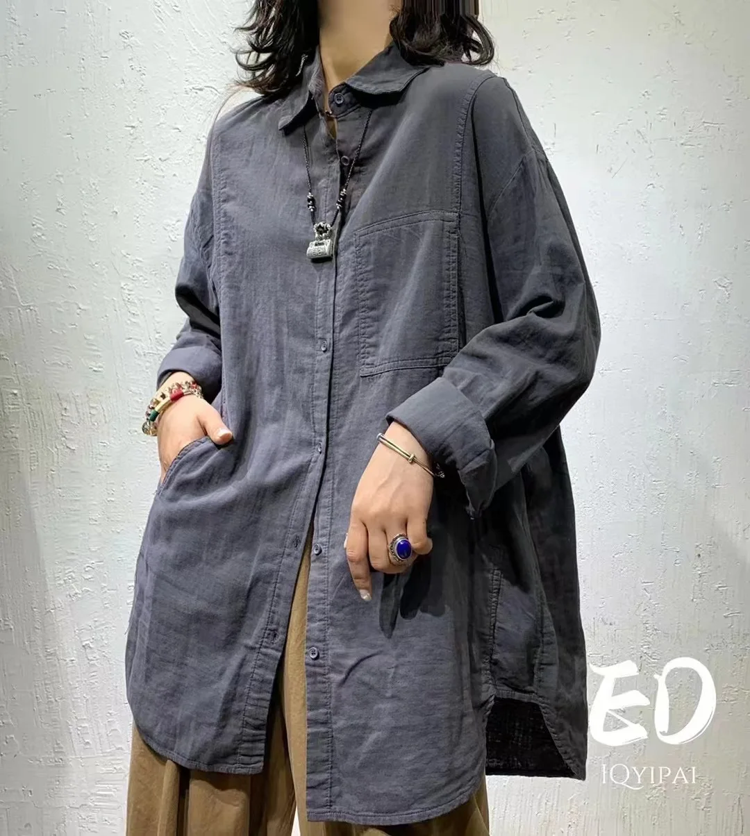 

Женская рубашка на весну и лето, новый Свободный кардиган с длинным рукавом, однотонная Базовая Повседневная хлопковая блузка в Корейском стиле для женщин