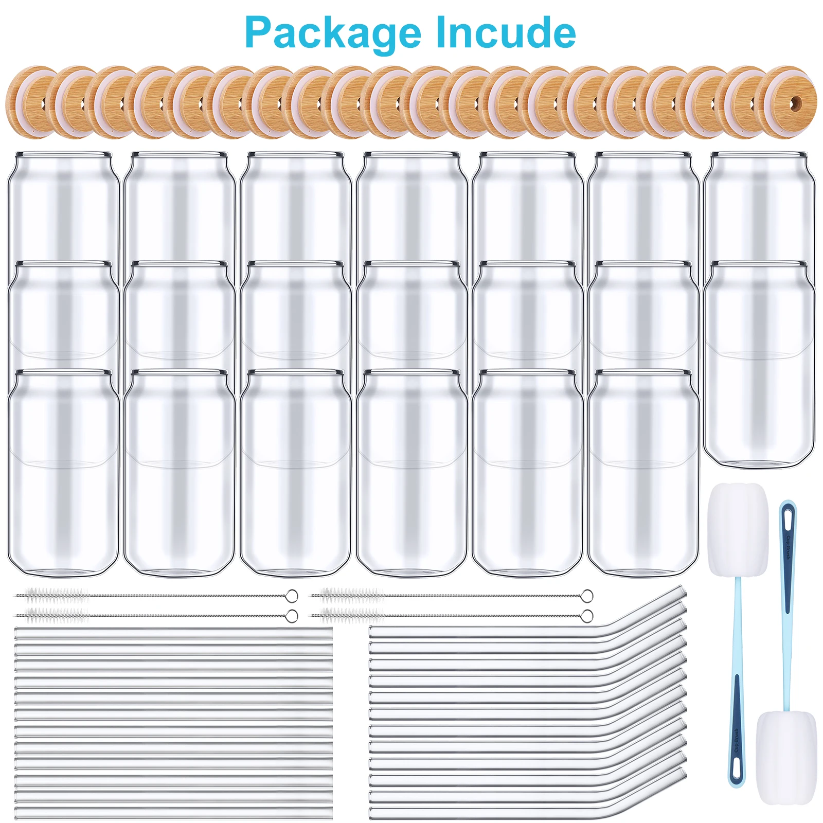 Glass Can Shaped Drinkware with Bamboo Lid for Cocktail