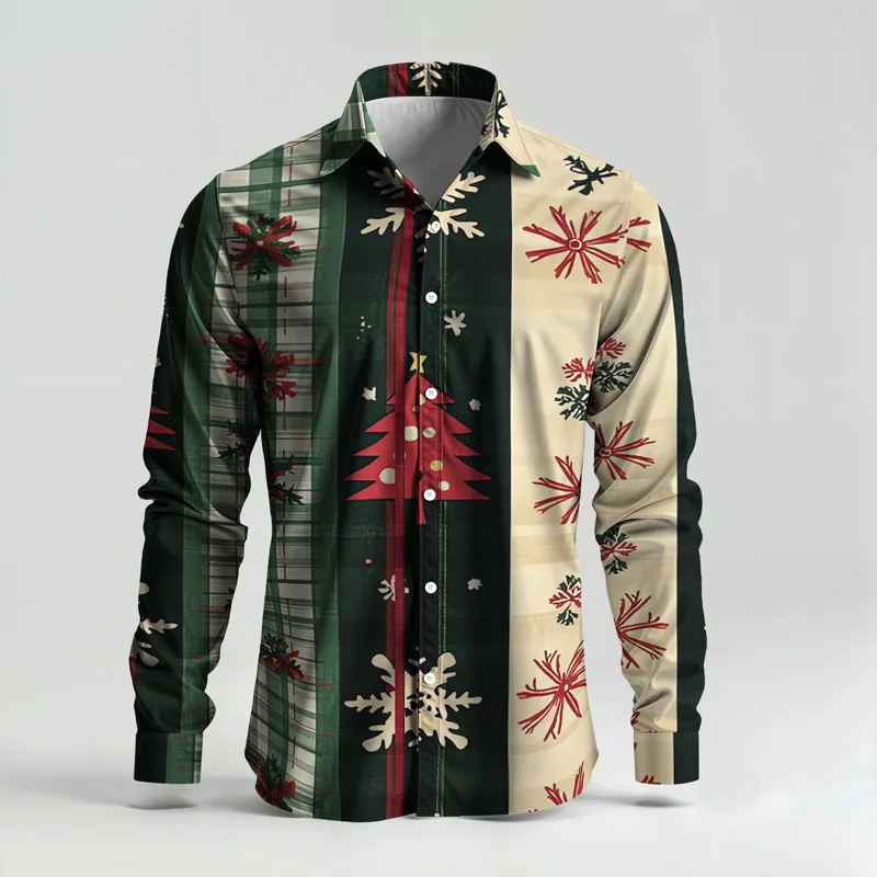 2025 Fashionable Spring Summer Men Shirt Set Christmas Print Fashion Gingerbread Man Two Piece Set Mens Snowman Lightweight_voghion.com