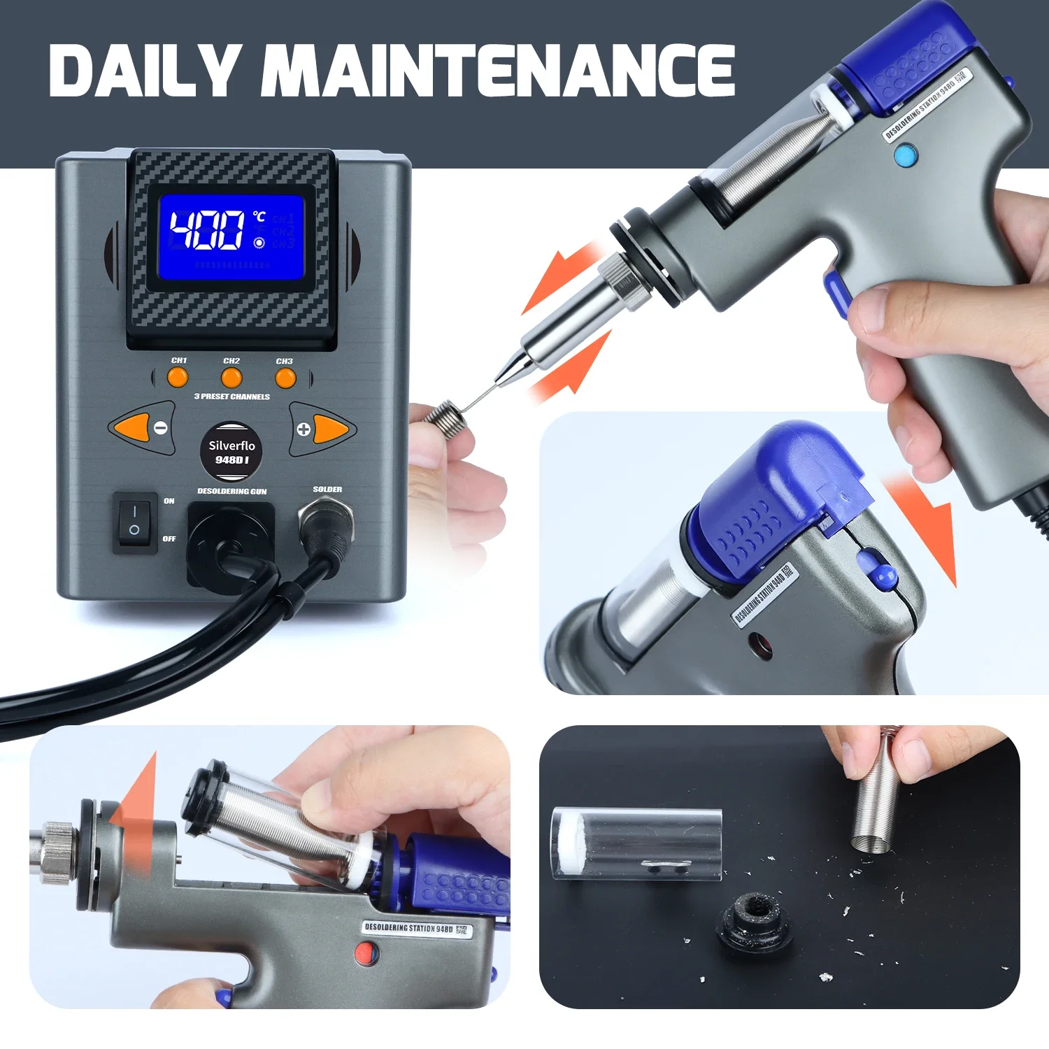 Silverflo 948D-I Desoldering Station 110W Suction Tin Gun Soldering Suction 6