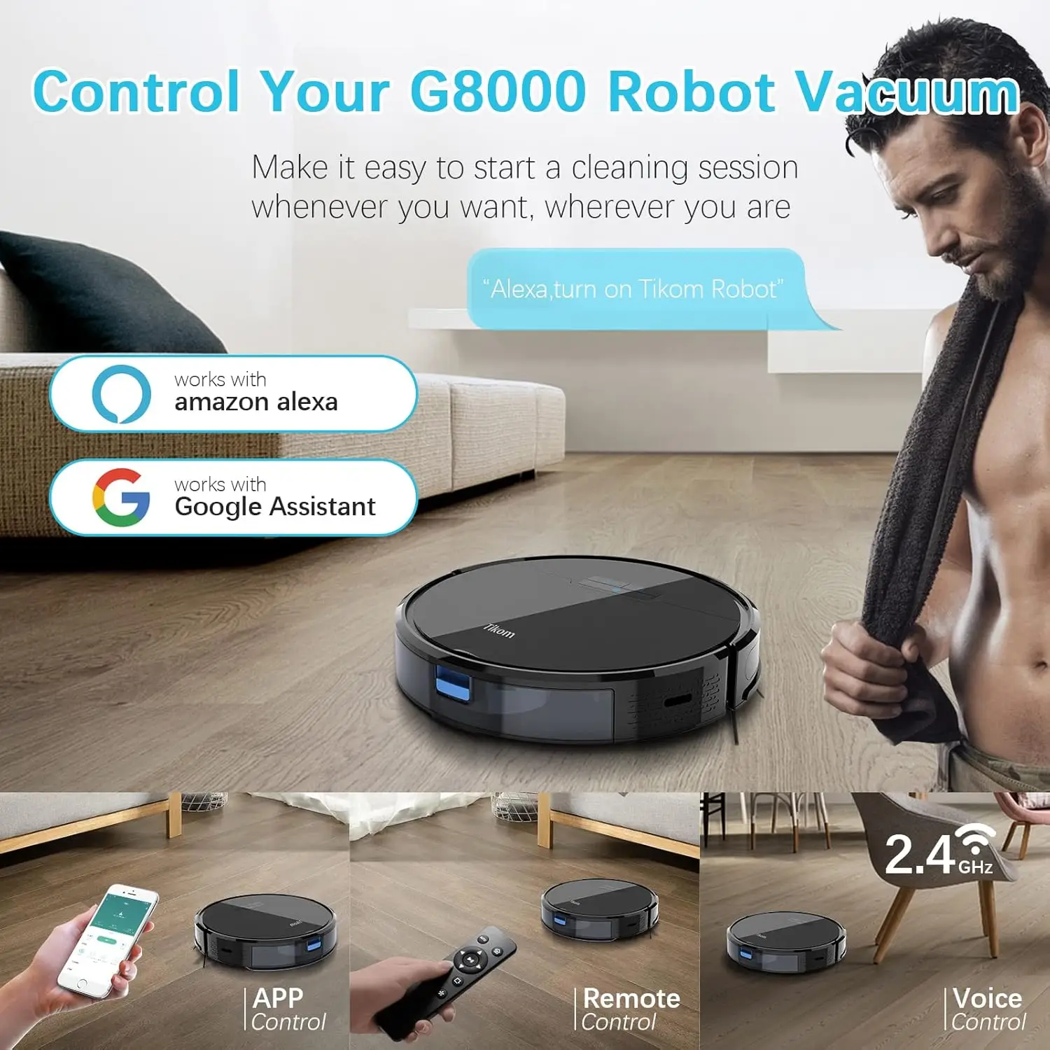 Robot Vacuum and Mop, G8000 Robot Vacuum Cleaner, 2700Pa Strong Suction, Self-Charging