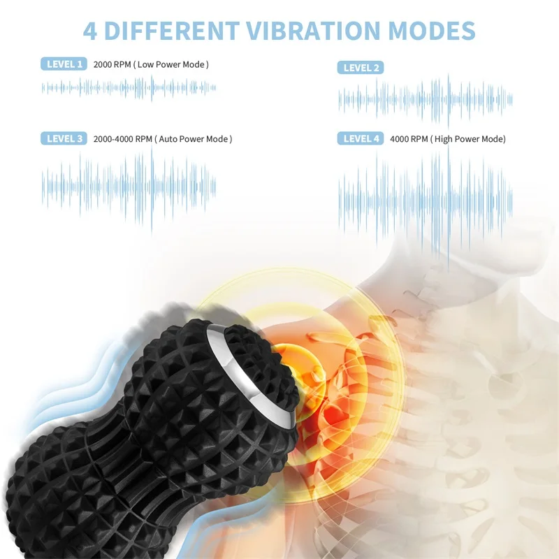 Electric Massage Peanut Ball 4-Speed Vibrating USB Rechargeable Sport Yoga Foam Roller Muscle Relaxation Small Fitness Equipment 3