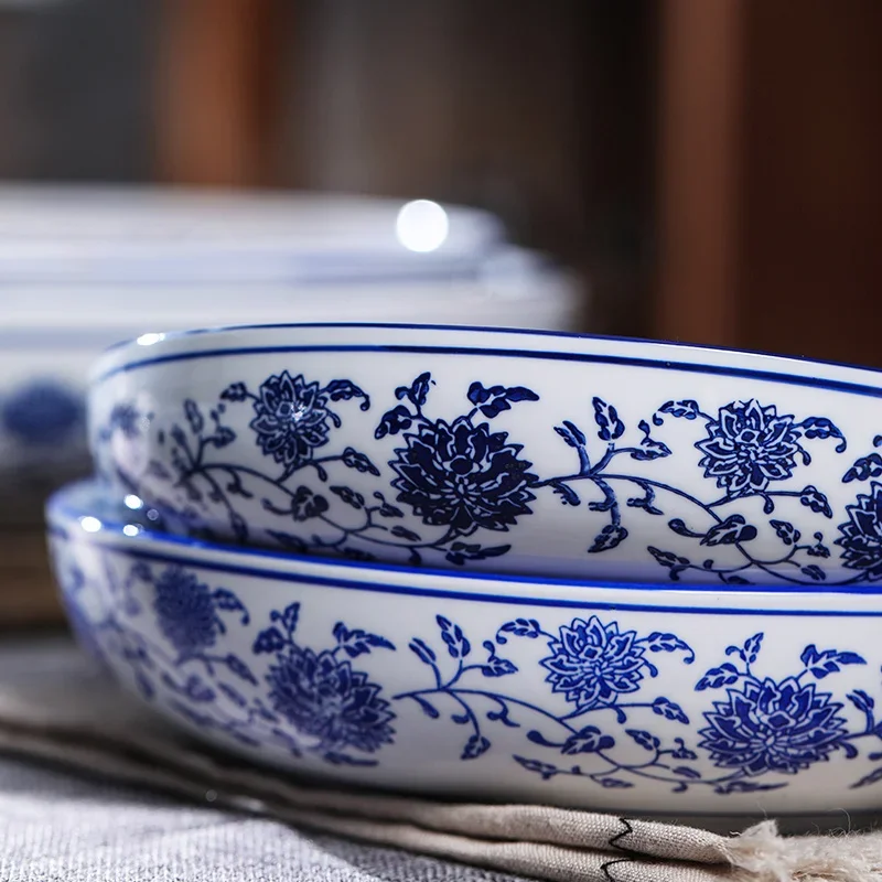 Commercial Blue and White Porcelain Plate Super Large for Chopped Pepper Fish Head Chinese Cabbage Fish Large Dish