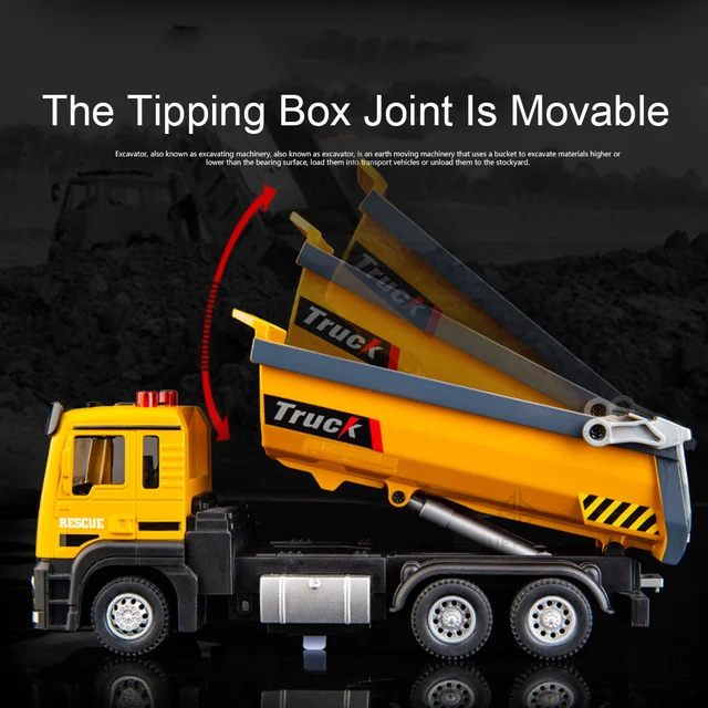 1/32 Scale Toy Car Model Engineering Dump Truck Alloy Diecast Sound Light Pull Back Tipping Bucket Tipcart Vehicle For Boys Gift 4