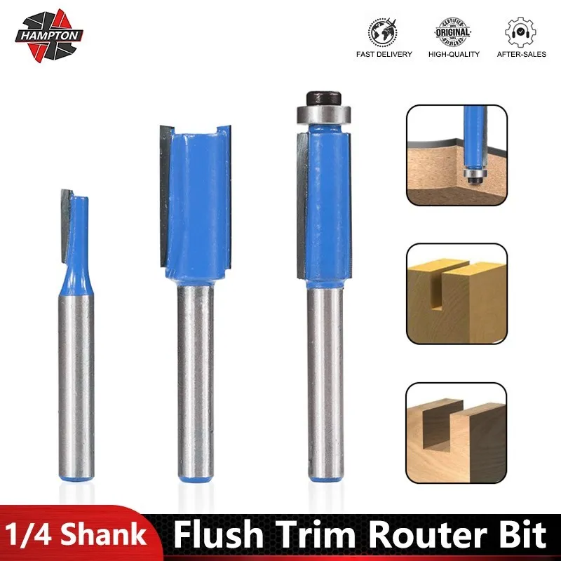 

Milling Cutter 1/4 Shank Flush Trim Router Bit With Bearing Single Double Flute Straight Bit Top & Bottom Bearing Wood End Mill