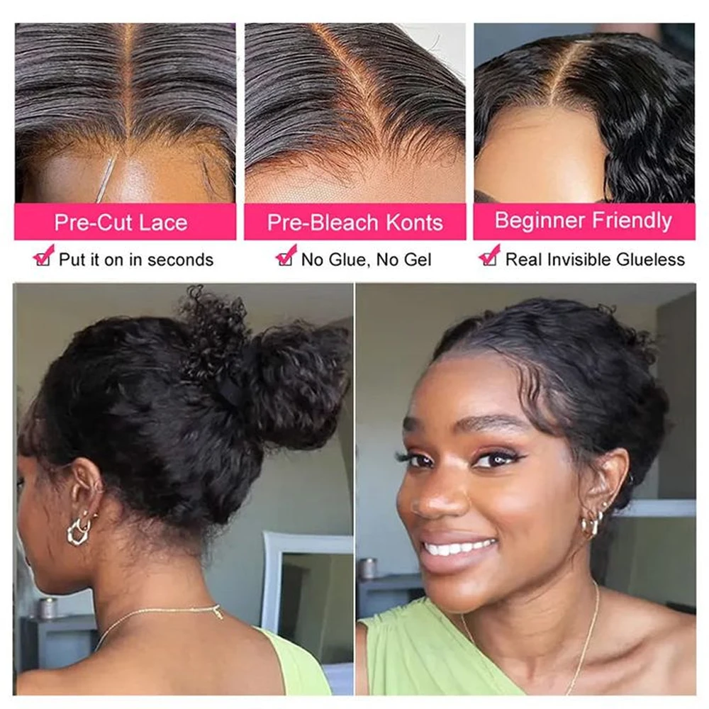 Lace Front Wig Hidden Strap 360 Full Lace Front Wig Human Hair 250 Density Water Wave Glueless Wigs Upgrade Invisible Drawstring Cap For Woman