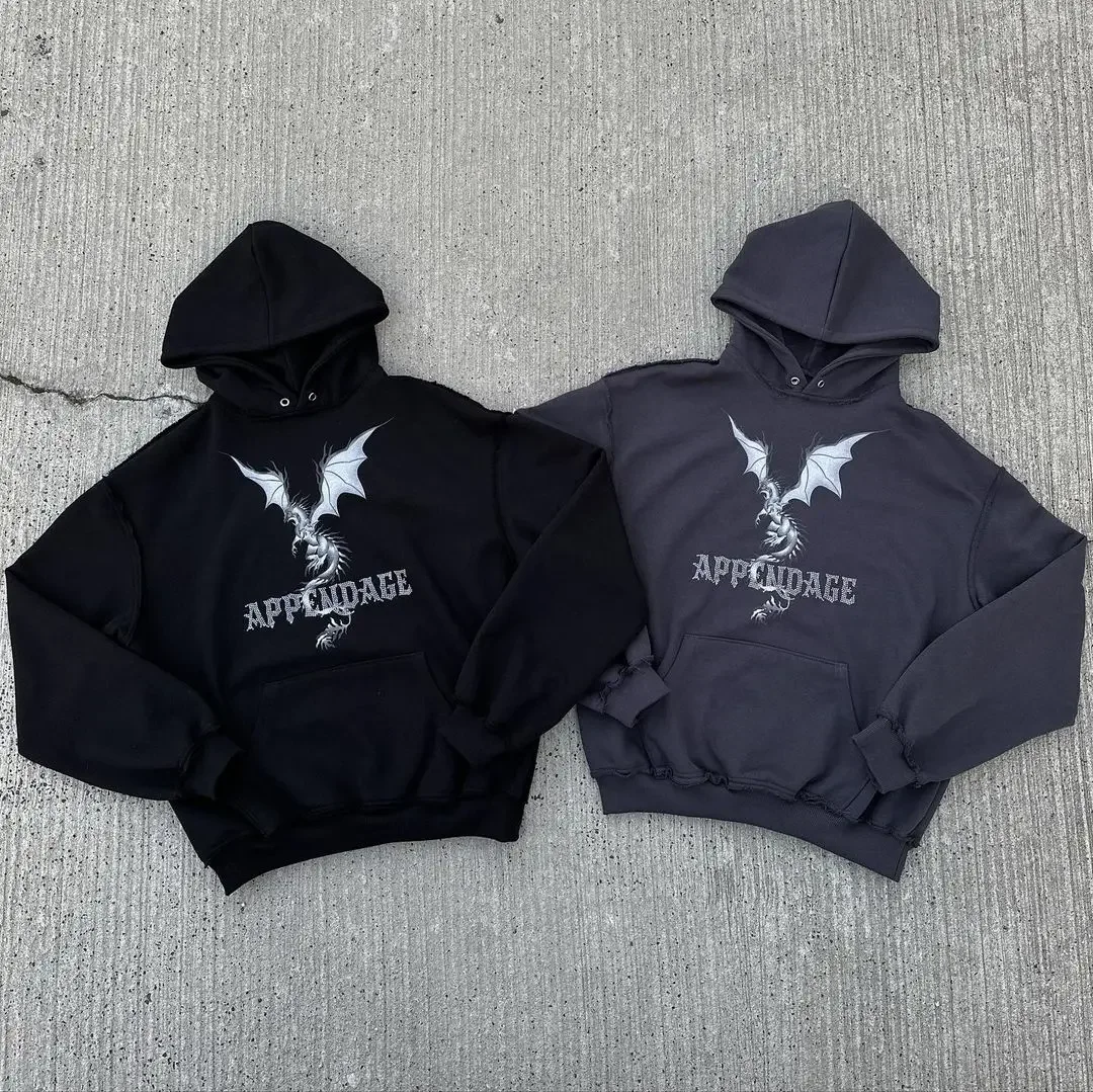 Y2k cotton American vintage 3D letter print pattern hoodie men and women couple street loose oversized casual sweatshirt
