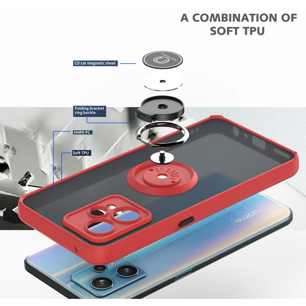 KEYSION Fashion Matte Case for Realme 9 Pro+ 9i Transparent Ring Shockproof Phone Cover for OPPO A96 A95 A94 A76 A36 A74_voghion.com