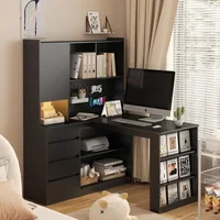 Study Table with Drawers, Corner Gaming Desk with Bookshelf, Writing Desks with Pegboard & Power Outlet，L Shaped Computer Desk 1
