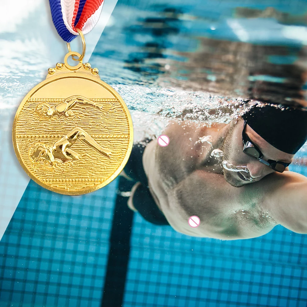5cm Swimming Medal Sports Rewards with Neck Ribbon Gold/Silver/Bronze Medal 1st/2nd/3rd Place Medals for Competitions Party Race