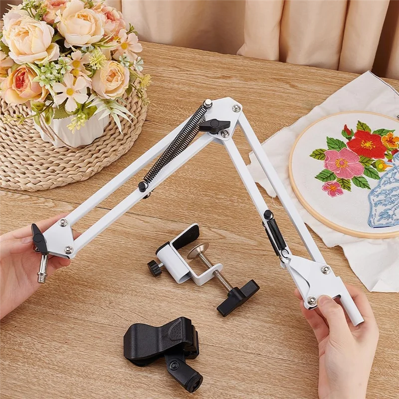 A88K-White Embroidery Stand Kit 8Mm Hole Hand Embroidery Stand 360 Degree Rotating For Hoop