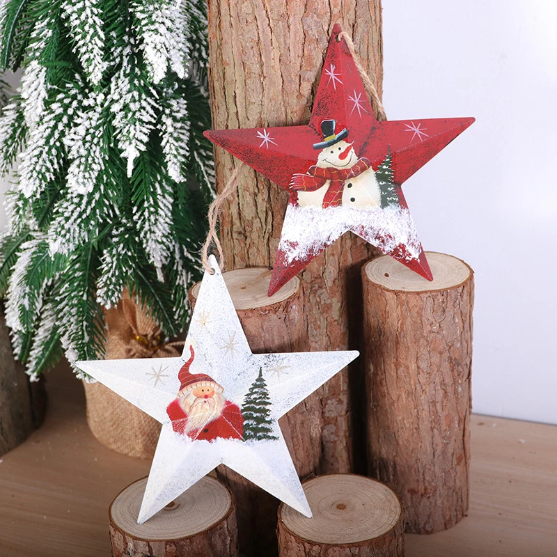 

Metal Santa Snowman Pattern Hangings Iron Christmas Tree Star Pendant Holiday Interior Decoration Party Vibe Accessories