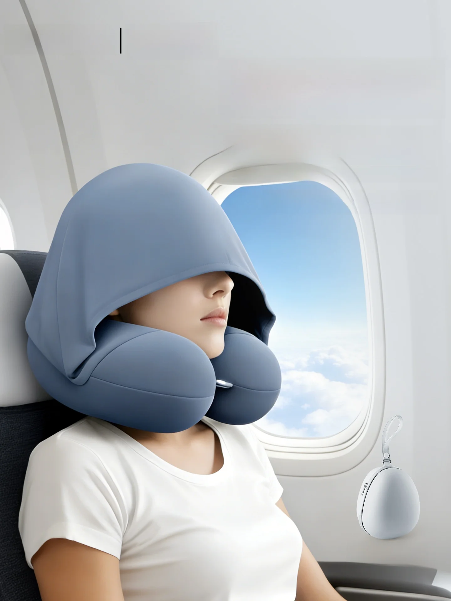 오시글 아이스 실크 U자형 목베개 휴대용 차량 여행 수면 보조기구 후드 포함 ..