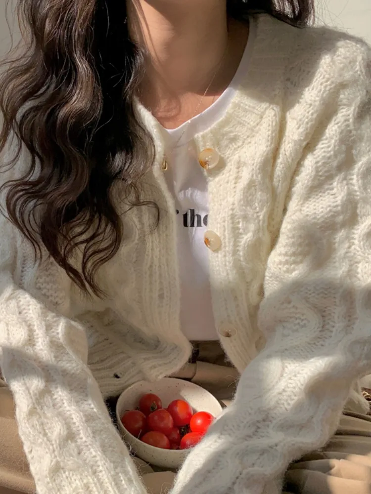 

Женский трикотажный кардиган, короткий винтажный свитер в Корейском стиле, 3 цвета, X2619, Осень-зима 2023