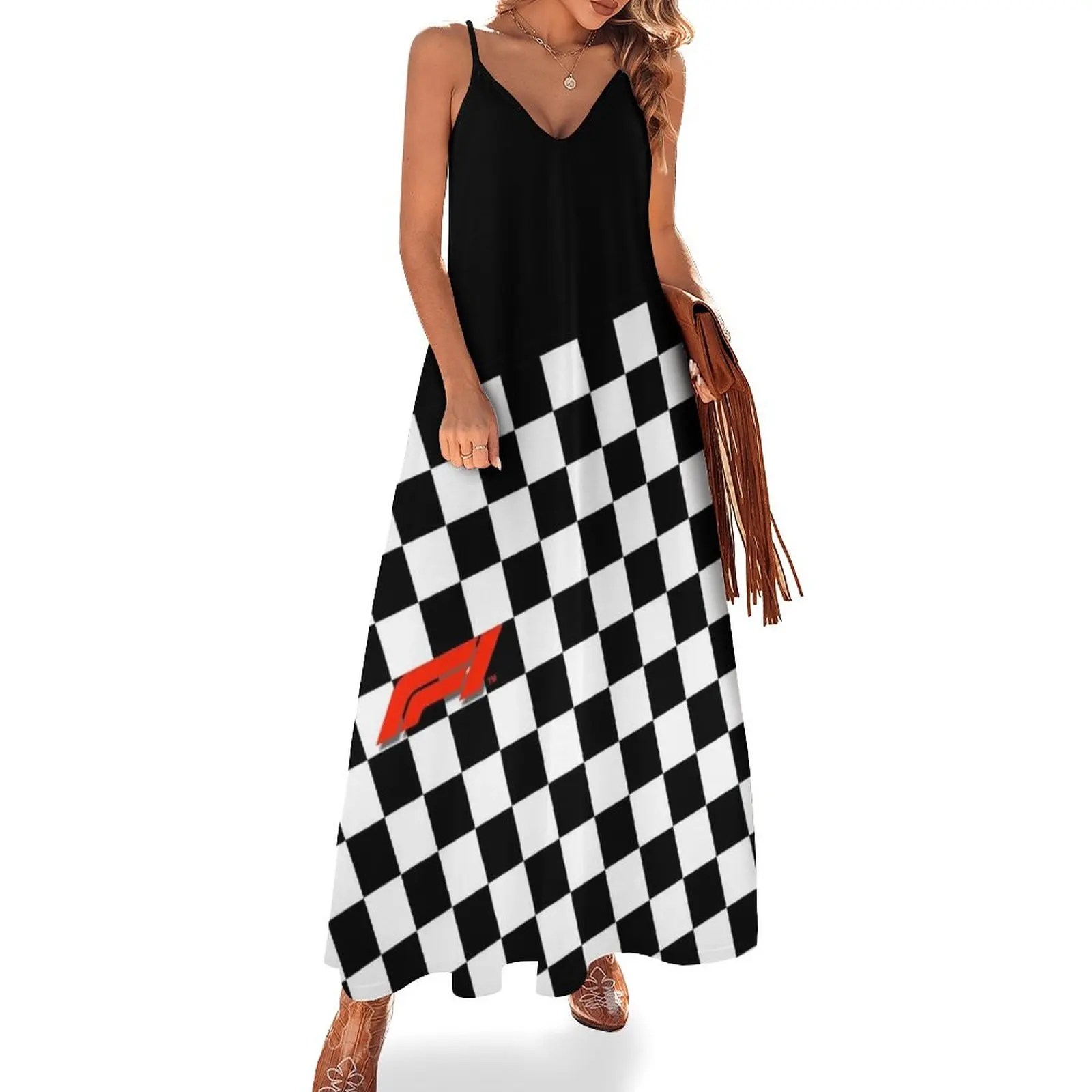 

F1 Checkered Flag Sleeveless Dress luxury dresses dresses for woman 2023