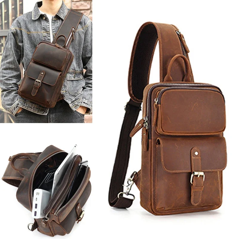 

Female Male Leather Shoulder SUUTOOP Women New For Chest Bag Pack Casual Men's Vintage Crossbody Travel Fashion Bags Genuine