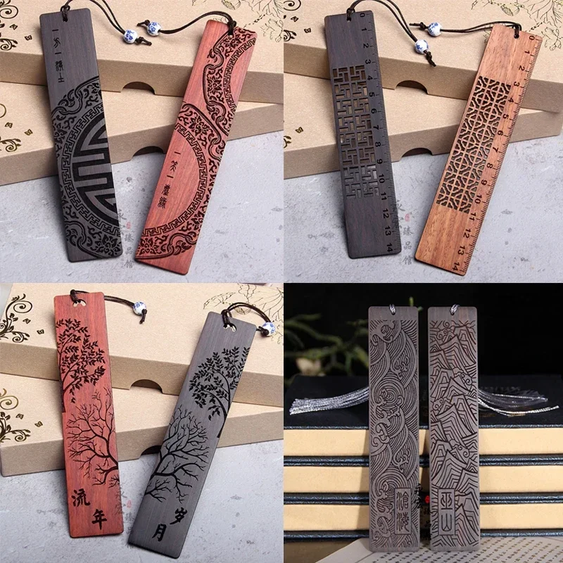 Vintage Sandalwood Carving Bookmark Set Retro Wooden For Books Gifts