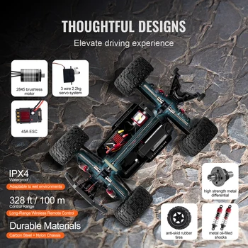 SucceBuy 50 km/h 1:10 RC Car High Speed All Terrain 4WD Off-Road Truck with 45° Wheelie Hobby RC Racing Car Toys Gift for Kids 6