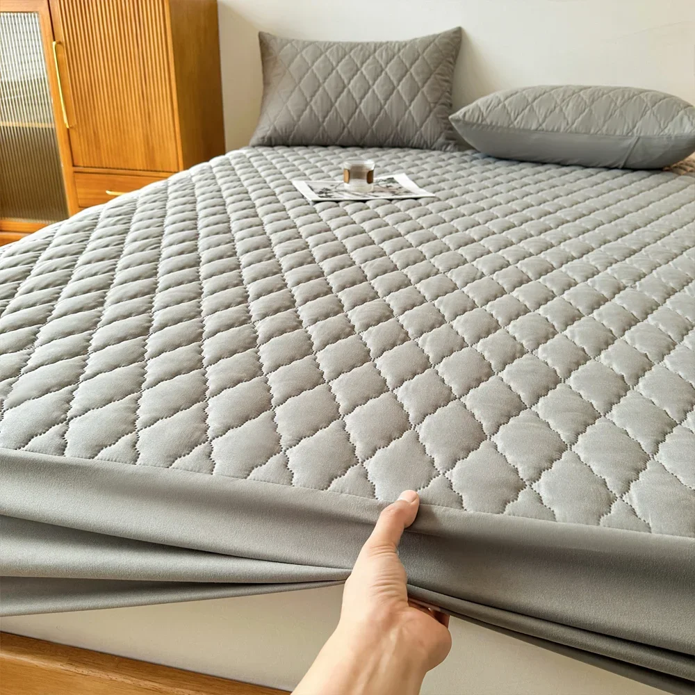 S04f90b2f951c488098e7ef8fe90cbea1u New Waterproof Throw Mattress Cover Bed Fitted Sheet Mattress Protector Single/Double/140/160 Multi Size Gray/White Mallzona
