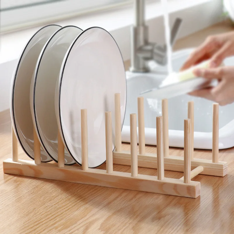 Kitchen Dish Drain Rack Dinnerware Storage Organizer Tray Plate Drying Shelf Wooden Book Cups Display Stand Drainer Holder 1pcs dish drying rack