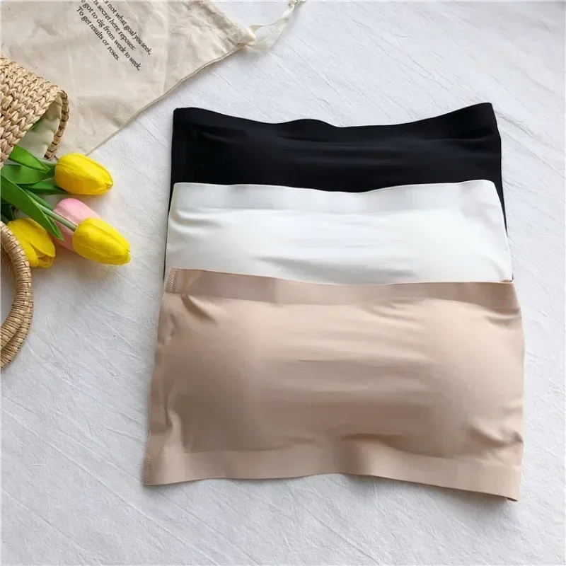 Ice Silk Strapless Bra Girls Seamless Crop Tube Top Bralette for Women Summer Underwear
