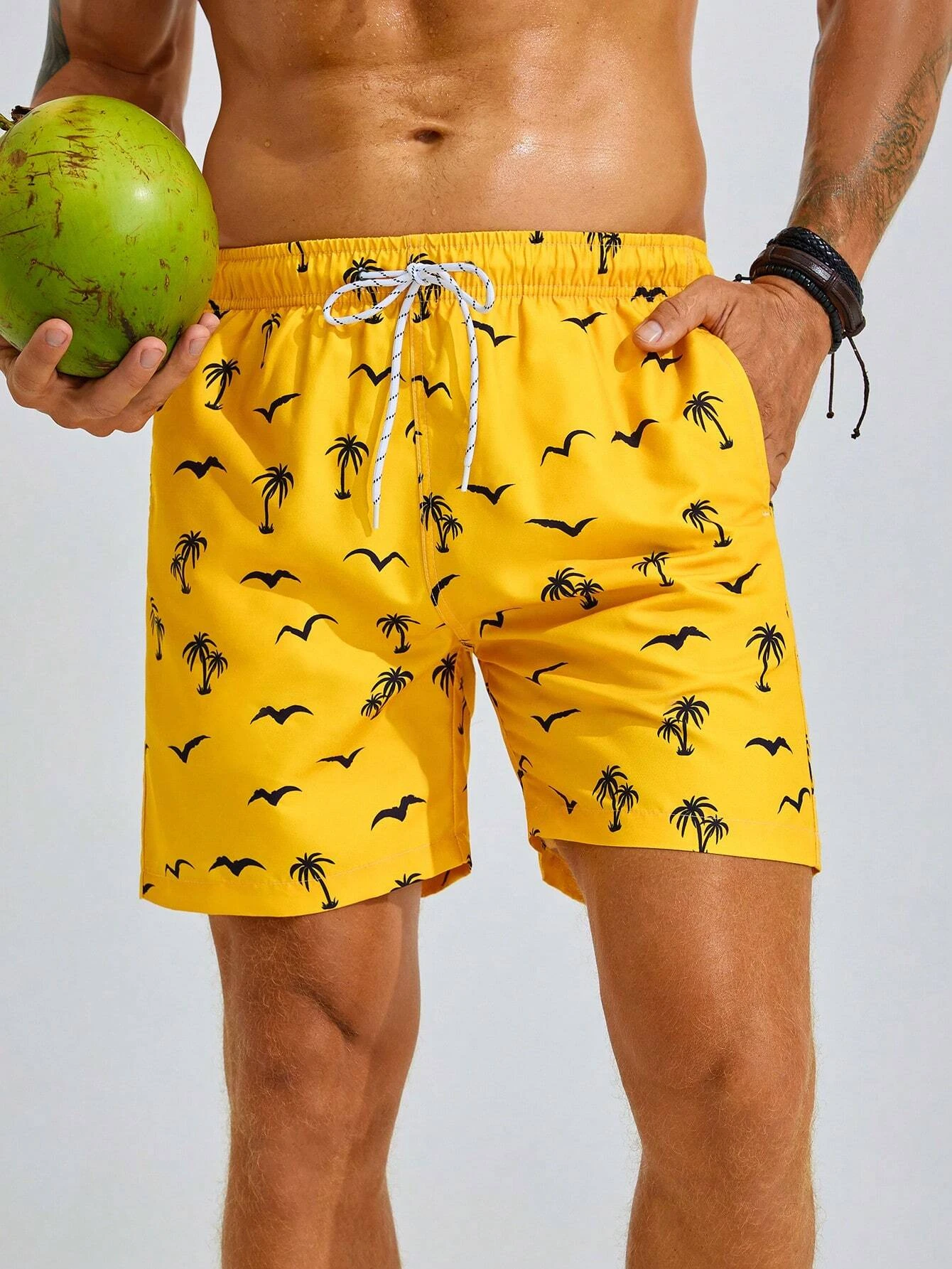Men's Board Shorts Swim Shorts Swim Trunks Drawstring Elastic Quick Dry Short Beach Hawaiian Casual Black White Micro-elastic 3