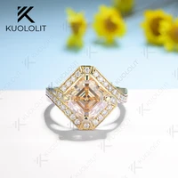 Kuololit – bague Moissanite Champagne 3,5 ct pour femmes, bague Halo en or jaune massif 14K 10K, coupe Asscher, pour fiançailles, noël 1