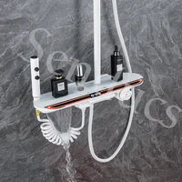 White Piano Thermostatic Shower System for Ambient Lighting Led Disgital Bathroom Shower Set Hot Cold Piano Bathroom Faucets 2