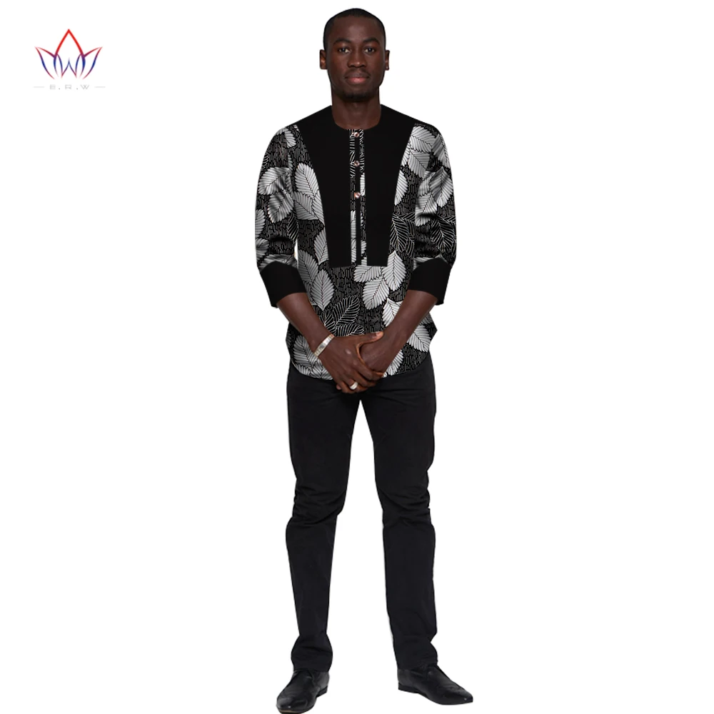 

BintaRealWax African Traditional Men Shirt Three Quarter Sleeve African Clothing Dashiki Pachwork Men Wedding Shirt WYN418