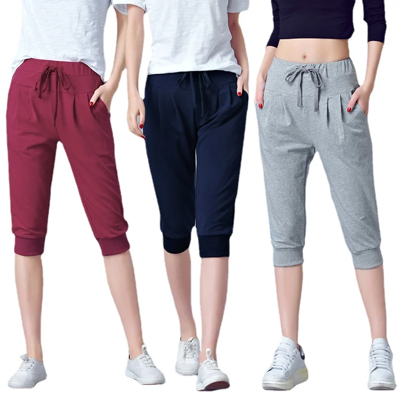 

Summer thin sports Pants for Women Harem High Waisted Elastic Loose Joggers Sweatpants Calf Length Female Capris Trousers