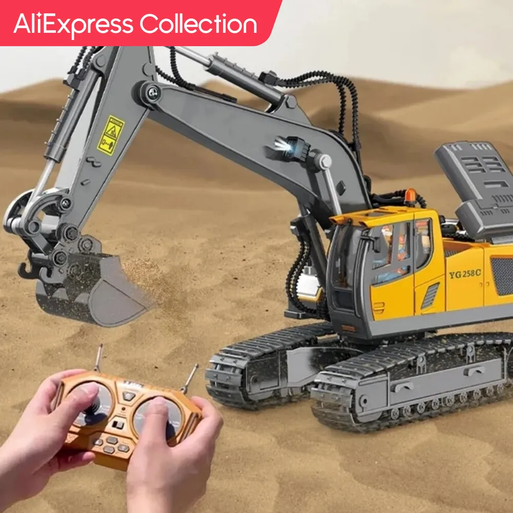 Collezione Aliexpress 11 Canali Escavatore 9 Canali Dumper 2.4G 1:20 Telecomando In Lega Di Plastica Simulazione Modello Di Veicolo Da Costruzione Gio