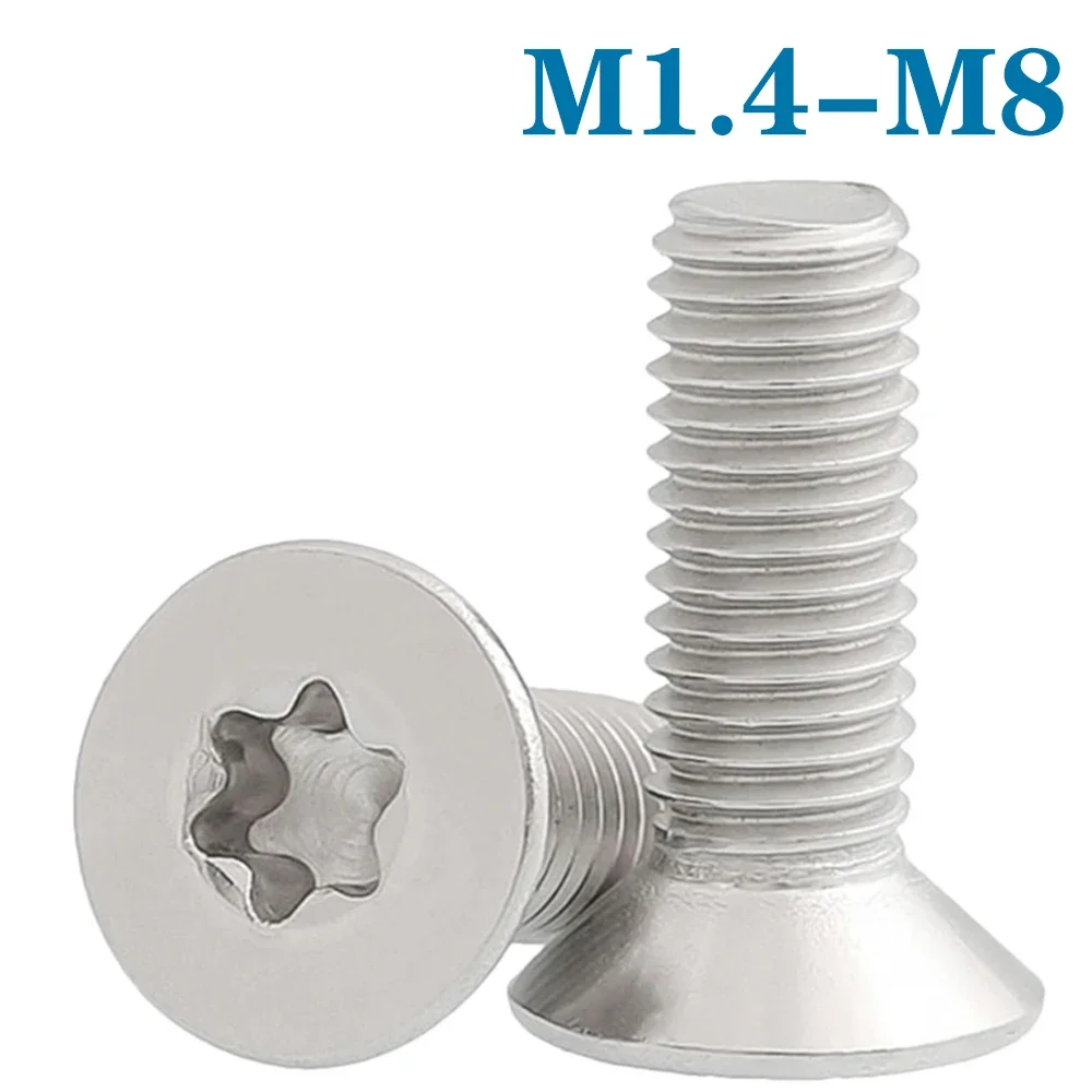 Six Lobe Torx Screw Flat Head Screw Stainless Steel Screw 5-50pcs M1.4 M1.6 M2 M2.5 M3 M4 M5 M6 M8 GB2673 304 A2-70 Stainless Steel Six Lobe Torx Flat Countersunk Head Screw Bolt