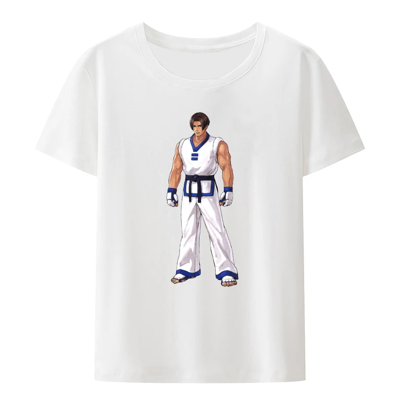 

King of Fighters Game Character Kim Kaphwan Cotton T-shirts Men's Clothing Y2k Streetwear Short-sleev Comfortable Mens Clothes