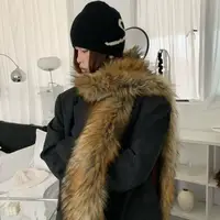 Luxury Fox Fur Collar For Women Long Strip Neck Fur Collar Soft Fluffy Scarves Solid Color Natural Fur Scarf Shawl Neck Warmer