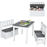 2 in 1 Kids Table and Chair Set, Wood Activity Table with Toy Storage Bench & 2 Chairs for Children Reading, Arts, Crafts 1