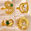 Gold Color Dollar Sign Rings for Women Stainless Steel Adjustable Geometric Sun Wave Ring Aesthetic Wedding Fashion Jewelry Gift