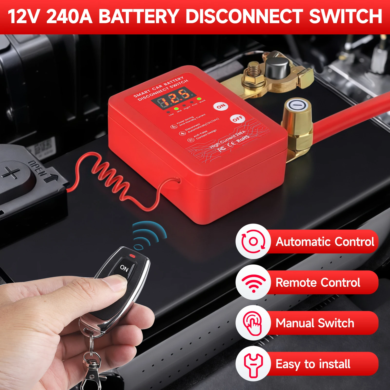 Kill Switch 240A 12V Afstandsbediening Voor Het Loskoppelen Van De Accu Met Led Spanningsweergave Automatische Uitschakelfunctie Voor Auto~p184612325