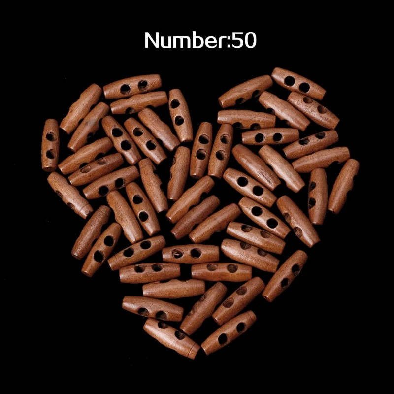 50Pcs Wooden Toggle Buttons 2 Holes 30mm Sewing Coat Clothes Accessories Craft 4