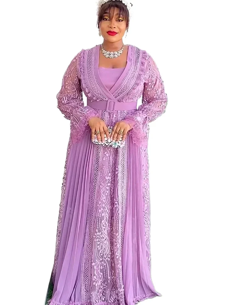 Fashion Dashiki Plus Size African Party Dresses for Women Ankara Lace Wedding Gowns Elegant Christmas Muslim Maxi Dress