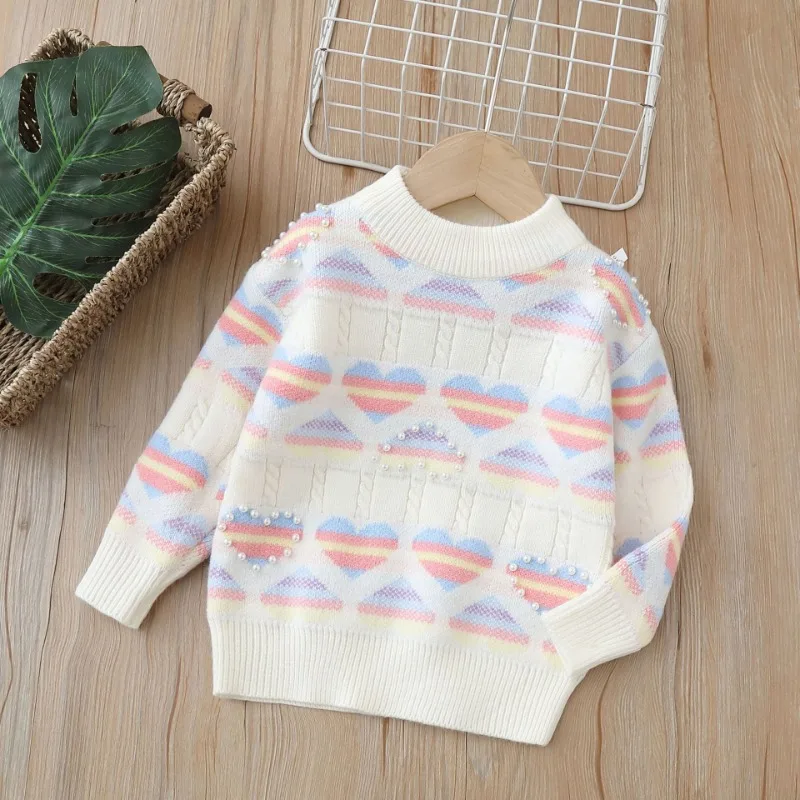 

Girls Autumn Winter One Piece Sweater Sweet Heart Top Fashion Heart Sall-match Plush Warm Soft Outdoor Unhooded