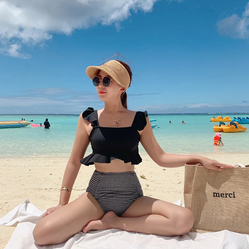 

High Waist Women's Bikini Set Padded Ruffle Biquini Suit Two Pieces Swimwear Swimsuit High Quality Beach Suit 2023 Koren Design