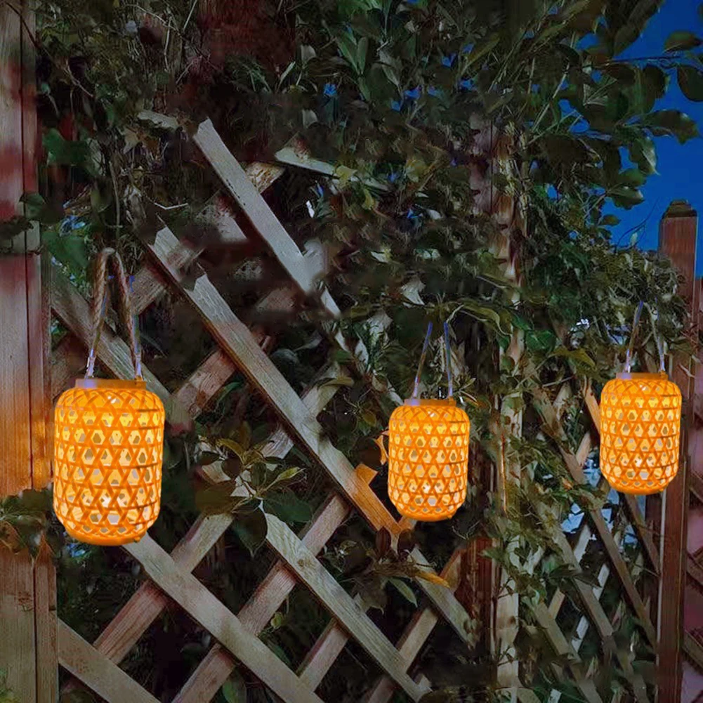 Description Picture 5 of itemOutdoor Solar Hanging Lantern Solar Rattan Lantern IP55 Waterproof Solar Powered Retro Pendant Light for Yard Patio Lawn Pathway