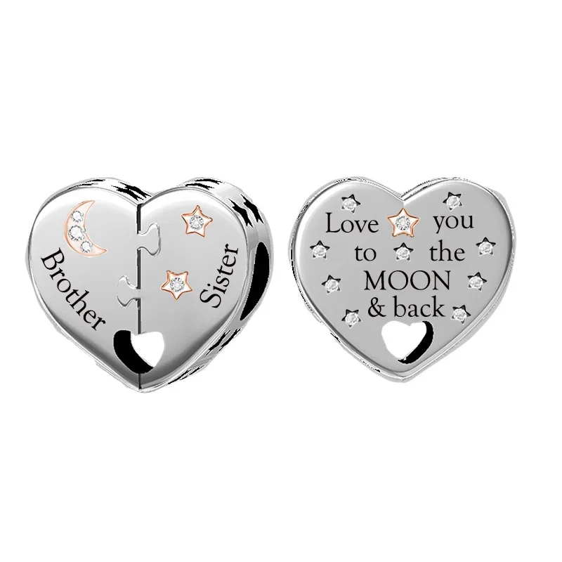 Fit Original Pan Charm Bracelet 925 Silver Brother Sister I Love you To The Moon and Back Bead For Making Women Berloque 2024 4