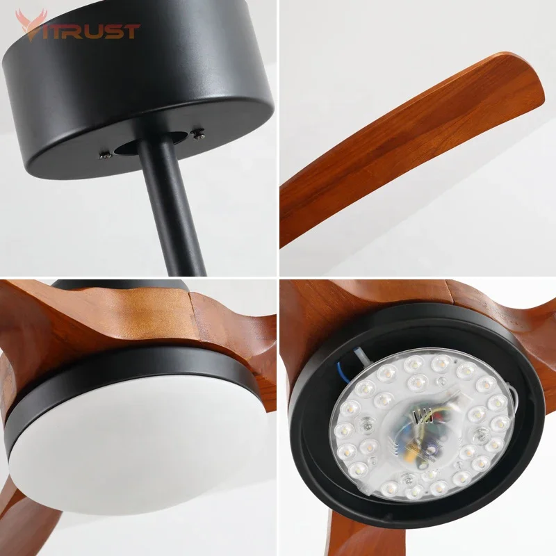 Vintage Ceiling Fan Lamp Wooden Ceiling Fan LED Light Indoor OutDoor Chandelier Dining Room Living Shop Mall Office