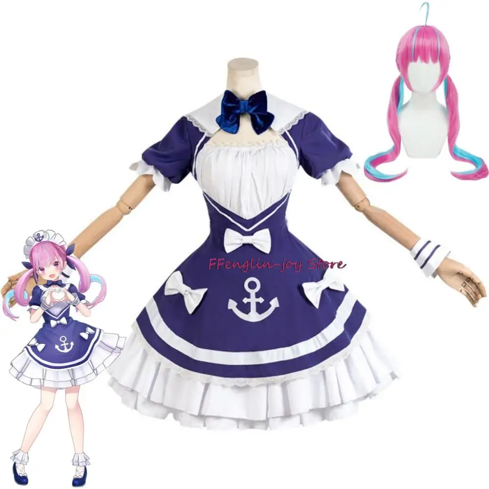 

YouTuber VTuber Hololive Minato Aqua Debu Cosplay Costume Wig Anime Sexy Woman Dress Sailor Maid Uniform Hallowen Role Play Suit