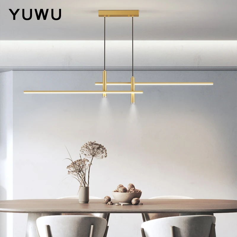 

Dining room chandelier simple modern minimalist line Nordic table lamp creative bar long one-line personality chandelier